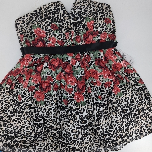 NWT TEEZE ME Leopard Rose Print Strapless Dress - Picture 1 of 8